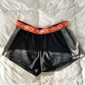 Nike Pro Women’s Training Shorts – Black/Grey with Orange Waistband